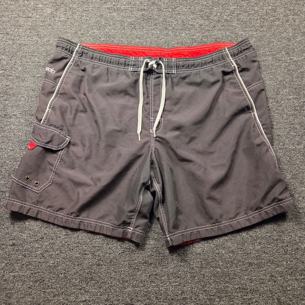Speedo‎ Swim Trunks Mens XL Black Red Cargo Pocket Mesh Lined Athletic Beachwear